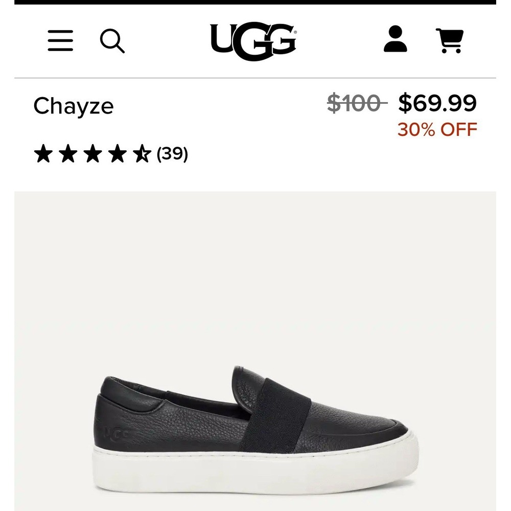 UGG Women's Black Chayze Leather Slip On Sneaker‎ Size 9.5 - Picture 7 of 8